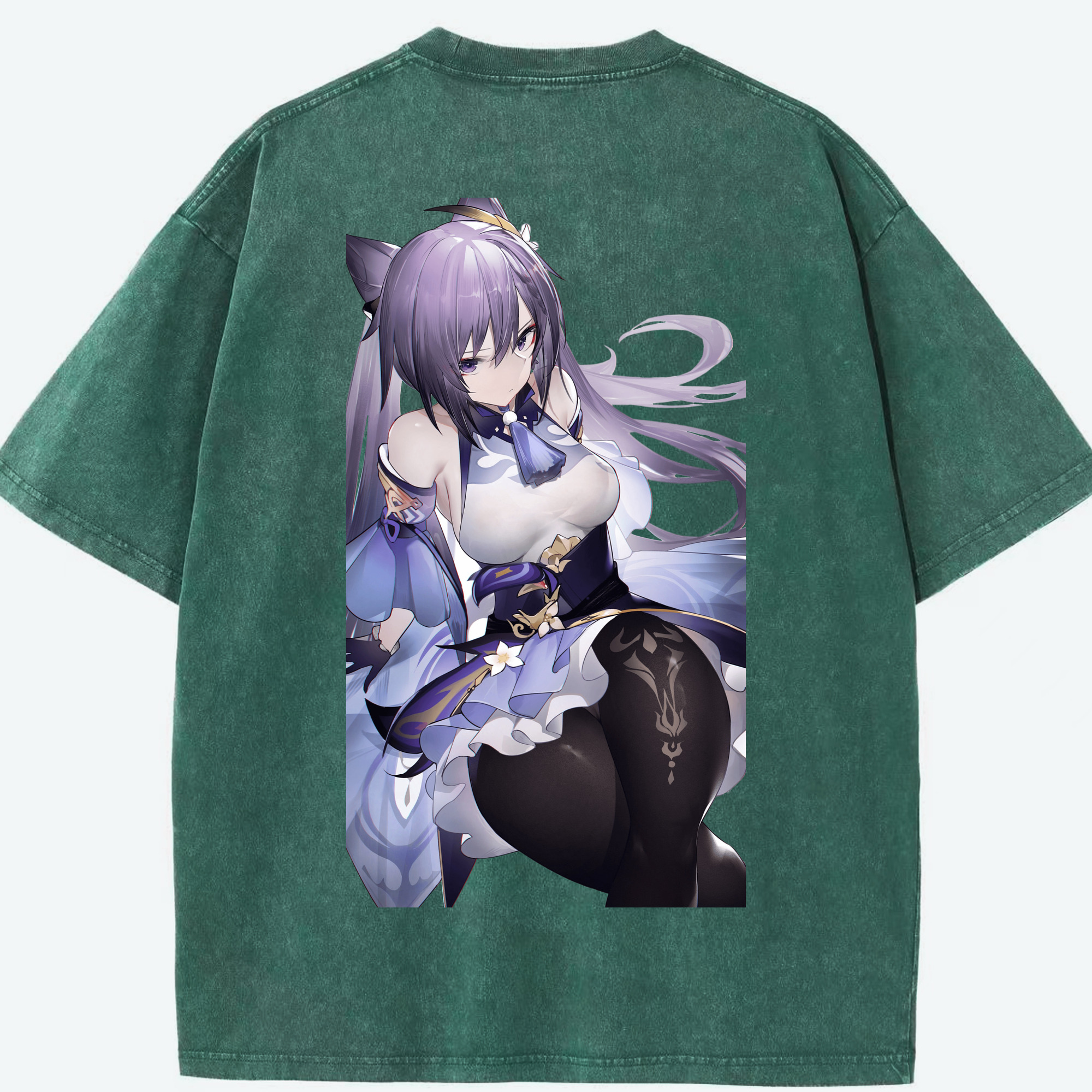 げんし神 刻晴 こくせい genshin Kokusei 綿100% ヴィンテージ風 半袖Tシャツ（背面プリント）
